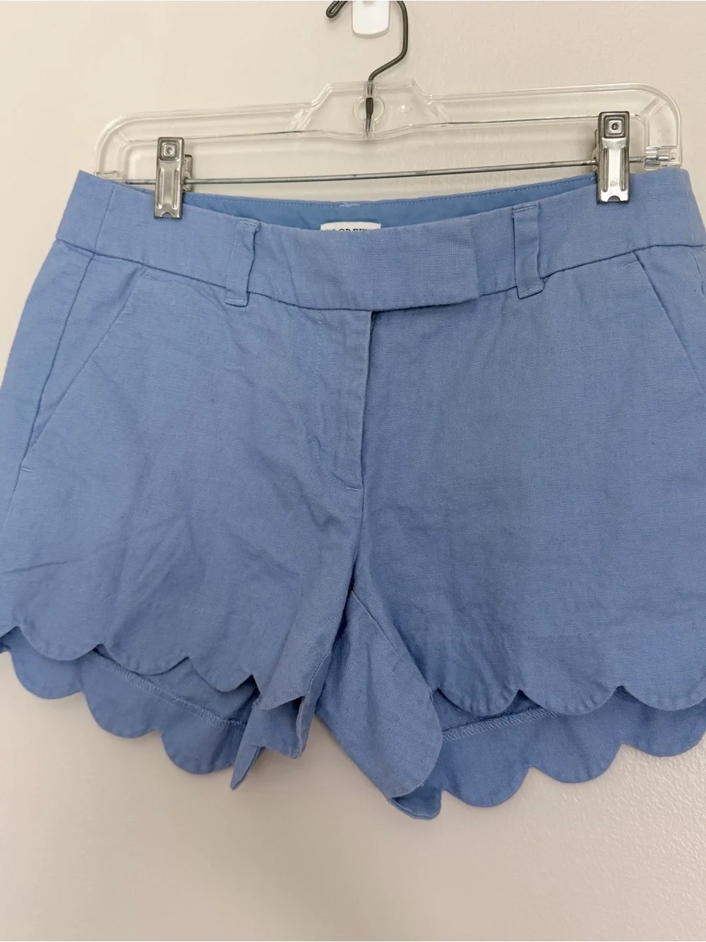 Scalloped Hem Women's Linen /Cotton Shorts - Light Blue